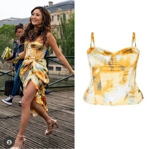 PrettyLittleThing Yellow Tie-Dye Satin Bustier Top NWT